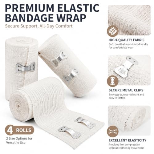 KUBDPQOR 4PCS Elastic Compression Bandage Set – Durable Cotton Support Wraps with Clips – Lightweight First Aid Bandages for Ankles, Wrists, Arms, Legs, Sprains and Strains Black — view 4