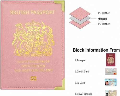 StoneMaxi UK British Passport Holder PU Leather Travel Wallet with Gold Embossed Design (Pink) — view 2