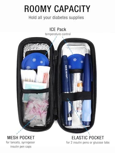 Leng Ke Insulin Cooler Travel Case TSA Approved, Temperature Display Insulin Travel Case, Portable Insulin Pen Cooler TravelCase for Insulin Ice Pack, Travel Diabetic Supplies (Black) — view 5