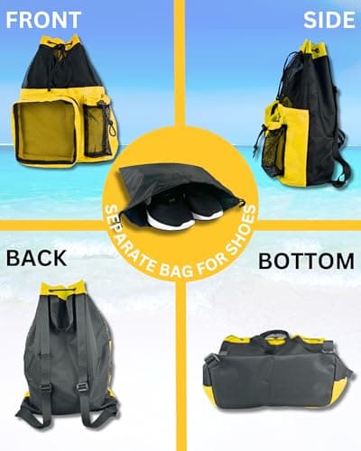 JIMJOOS Drawstring Mesh Swimming Bag - 25L Waterproof Swim Bag with Wet/Dry Compartment, Multifunctional Sports Backpack for Kids, Adults, Swimming, Surfing, Beach, Gym (Yellow) — view 6