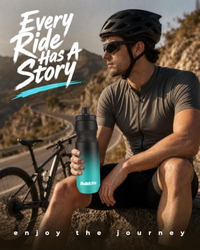 BuildLife 2 Pack Sports Water Bottle, 1L Squeeze Water Bottle, 32oz Biking Water Bottles, BPA Free & Leakproof Cycling Bottles for Hiking, Outdoor Sports Dishwasher Safe (1L-BlackBlue+BlackWhite) — view 3