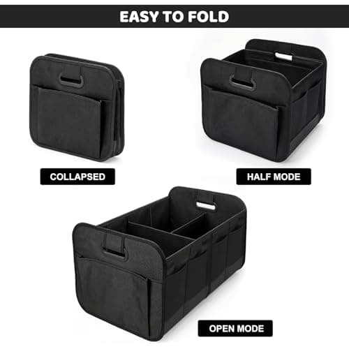 Car Boot Organiser - Foldable Car Boot Bag Car Trunk Organizer Storage Collapsible Trunk Organizer for most Cars, Waterproof Multi-Compartment Collapsible with Reinforced Base, Strong Handles(Black) — view 3