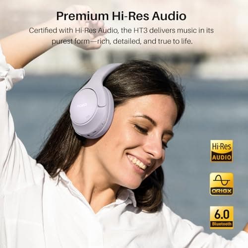 TOZO HT3 Bluetooth Headphones, Active Noise Cancelling with 5-Mic AI Chat, Wireless Over Ear Bluetooth, Hi-Res Audio, 90H Playtime, Transparency Mode, Dual Bluetooth Connection, 32 EQ Modes(Purple) — view 6