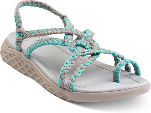 Plaka Explore Walking and Hiking Sandals for Women | Comfortable Summer Sandal with Arch Support | Waterproof Comfy Sandals for Travel, Beach or Poolside, Turquoise Brazilian Sand, 5.5-6