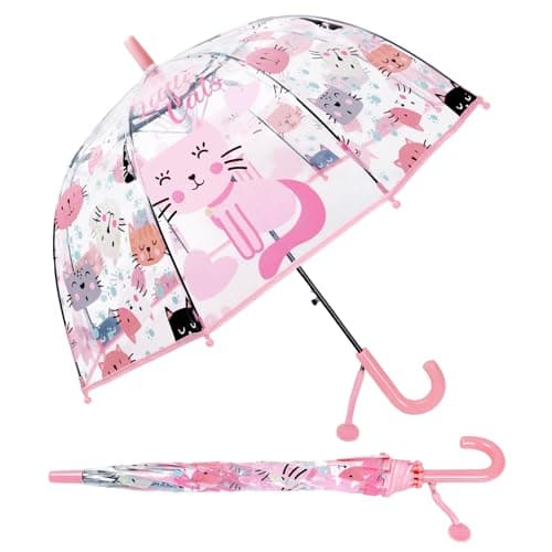 Decalsweet Kids Bubble Umbrella Clear Dome, Opening Stick Umbrella Cat