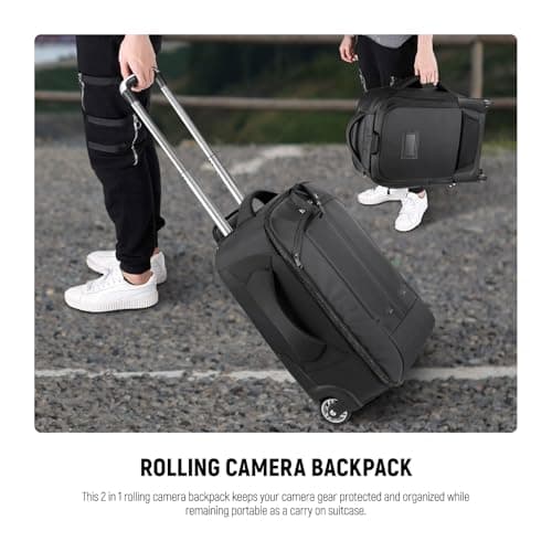 Neewer 2-in-1 Sliding Camera Backpack Suitcase Style Convertible with Double Handle, Shockproof with Removable Padded Compartments for SLR/DSLR Cameras Tripod Lenses (Black) — view 2