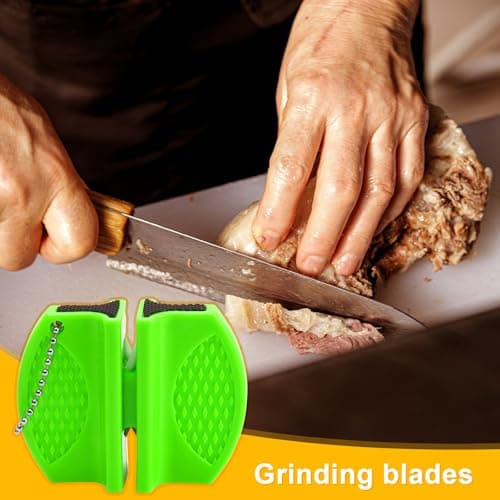 Rrumyve Portable Double-Sided Knife Sharpener, Small Hanging Design Comfortable Kitchen Knife, Mini Kitchen Knife Sharpener, for Family, Camping Tours or Outdoor Survival (Green) — view 4