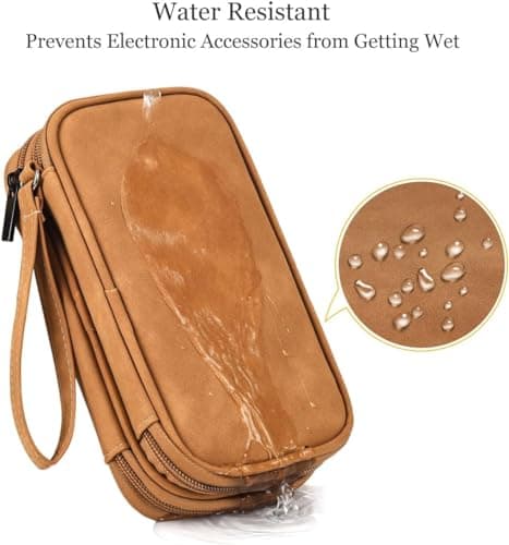 Electronic Organizer Travel Cable Accessories Case, Electronic Organizer Bag, Waterproof Electronic Accessories Organizer Case for Power Bank, Charging Cords, Chargers, Earphone, USB Cable - Brown — view 4