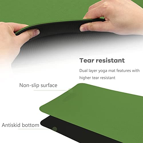 ACTIVE FOREVER Yoga Mat for Women men, Non-Slip, Highly stable TPE Exercise Mat With Carrying Straps, Non-deformable Workout Mat for Pilates, Stretching, Home Gym -183 x 61 x 0.6 CM (Green Black) — view 5