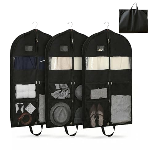3 Pack Suit Bags, 51"Travel Garment Bags, Wrinkle-Free Suit Bag for Men Women, Foldable Dress Cover with 2 Handles for Wardrobes, Blazers, Dresses, Coats (Black)