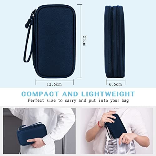 FYY Travel Cable Organiser, Electronics Accessories Bag, Waterproof Tech Storage Pouch, 2-Layer Universal Carry Case for Charger, Power Bank, USB Drive M-Navy Blue — view 2