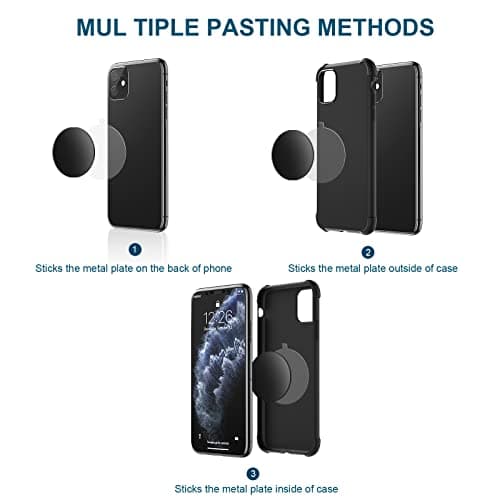 LIUCOLI Metal Plate for Magnetic Phone Holder, Universal Car Mount Phone Plate 6 Pack - Thin Self Adhesive Metal Plates for Automobile Phone Magnet Sticker, 3 Round and 3 Rectangle — view 6