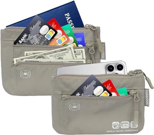 SUPACOOL Passport Holder Wallet Bag for Men Women Family, Card Holder Organizer for Tote, RFID Blocking, Travel Pouch for AIRports, Trains, Buses, Two-Piece Set (Gray) — view 2