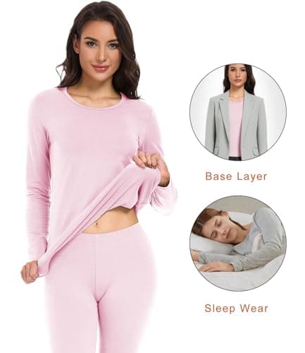 wirarpa Women's Thermal Underwear Set Cotton Base Layer Top & Bottoms L — view 3
