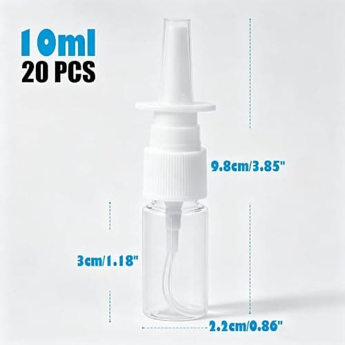 Nessbabus 20 Pack Nasal Spray Bottles, 10ml Refillable Empty Mist Spray Bottles, PET & PP Portable Travel Container, Leak Proof Small Spray Vials for Saline, Essential Oil, Perfume, Cosmetics — view 3