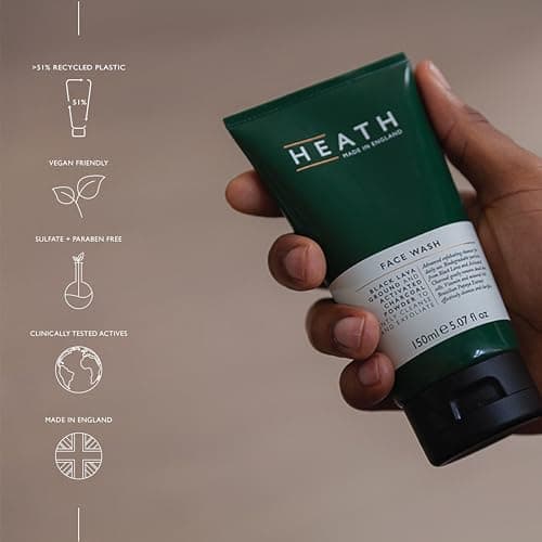 Heath Men’s Face Wash 150ml, Exfoliating Facial Cleanser, Moisturiser, Oil Control, Volcanic Black Sand and Bamboo Charcoal Powder, Detoxify, Gift For Him, Travel Size, Vegan and Cruelty Friendly — view 4