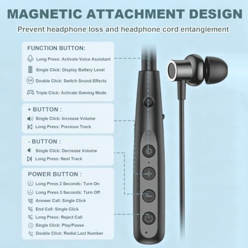 Bluetooth 5.4 Magnetic Neckband Earphones, 100H Playtime, LED Display — view 6