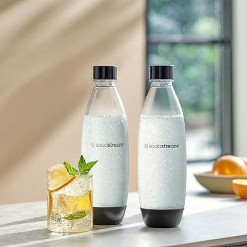 SodaStream 1L Twin Pack Carbonated Water Bottle, Dishwasher Safe Slim, 2 Black 1 Litre Reusable Plastic Bottles for Sparkling Water, Soda Stream Compatible with TERRA, DUO, ART, ENSO & More — view 4