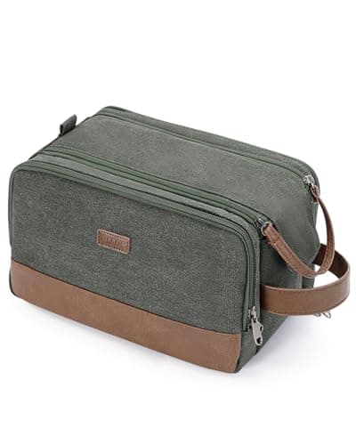 WANDF Toiletry Bag for Men Travel Wash Bag Toiletry Organizer Canvas and PU Leather Dopp Kit Water-Resistant Shaving Kit for Travel Accessories (Green, M, Patent Pending)