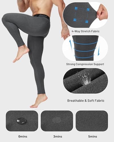Runhit Men’s Compression Trousers with Pockets, Running Leggings Thermal Tights, Sports Base Layer Pants for Fitness Walking Yoga Gray XL — view 3