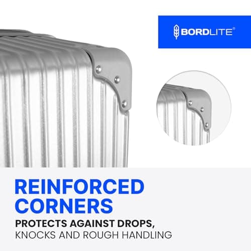Bordlite 24 Inch Medium Suitcase (65x41x25cm) Lightweight ABS Hard Shell Checked Luggage – Durable Travel Case with 360 Spinner Wheels, Telescopic Handle & Combination Lock – Silver — view 6