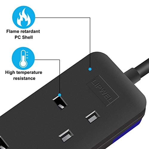 4 Way Extension Lead 1 Metre Compact Cable 13A 3250W Heavy Duty Power Strip with Fire-Retardant Sockets for Home, Office, Study & Travel — view 6