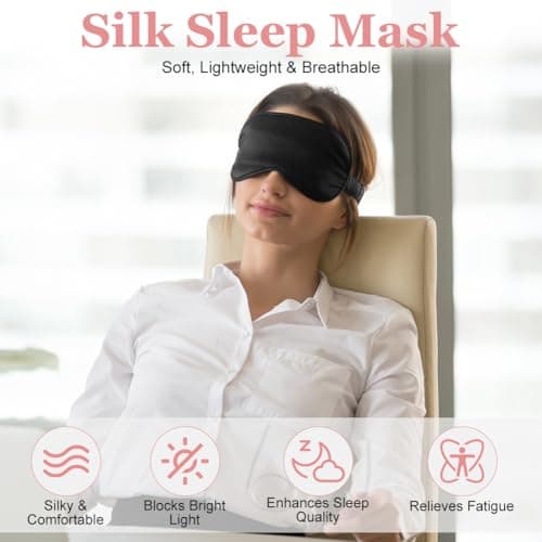 HOTUT Sleep Mask, 2 Pack Silk Sleep Mask for Side Sleepers, Ultra Soft & Comfortable Silk Eye Sleep Shade Cover, Light-Blackout Design & Zero Pressure, Travel Eye Covers for Men, Women (Black, Pink) — view 5