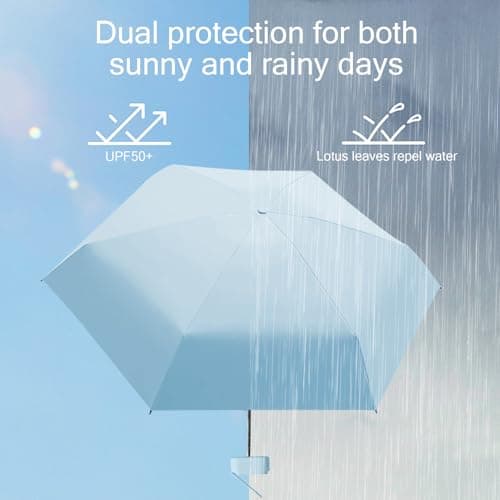 MPXEAVG Travel Umbrella, Handbag Umbrellas, Compact Umbrella with Case, for Women Handbag Size, UV Protection for Men Women (Sky blue) — view 4