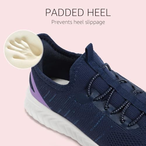 STQ Ladies Slip on Trainers with Arch Support Comfortable Work Walking Gym Shoes Lighthweight Nurse Shoe Travel Essentials Navy Purple UK 6 / US 8 — view 3