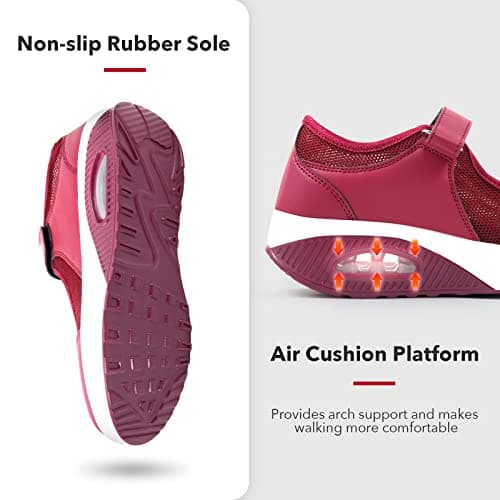 STUNAHOME Women Mary Jane Sneakers Breathable Mesh Air Cushion Comfortable Lightweight Casual Walking Shoes Maroon — view 5
