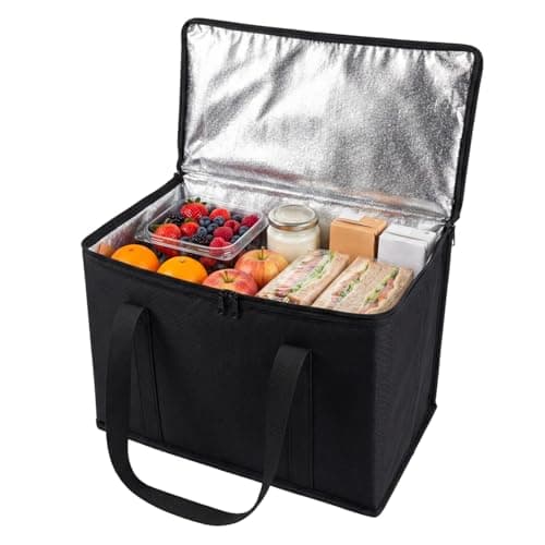 30L Insulated Shopping Bag Large Capacity Double Zip Medium Cooler Bag, Foldable Cooler Bag for Picnic, Camping, Food Delivery, BBQ, Grocery Shopping & Travel