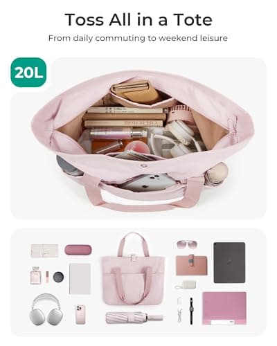 bagsmart Tote Bag for Women, Large Foldable Tote Bag, Handbags & Shoulder Bags with Zipper for Travel, Beach, Gym, Work, School-16.5''L x 6''W x 14''H — view 3