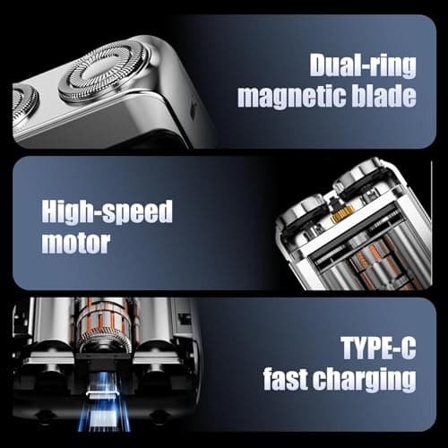 Portable Rotary Dual Ring Electric Shaver with Travel Case, Mini Dual-Head Electric Shaver for Men, Rechargeable Waterproof Pocket Razor for Home, Car, Travel (Black) — view 3