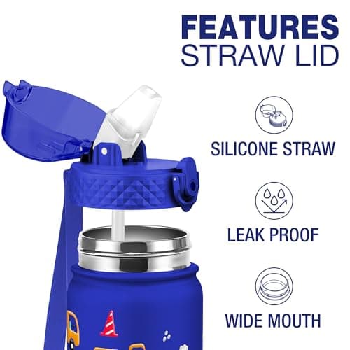 GOPPUS 550ml/18oz Kids Insulated Water Bottle with Straw Cute Double Wall Stainless Steel Child's Small Flask Vacuum Insulated Steel Metal Leak Proof Drink Flask Boys Toddler Girls Bottles BPA-Free — view 2