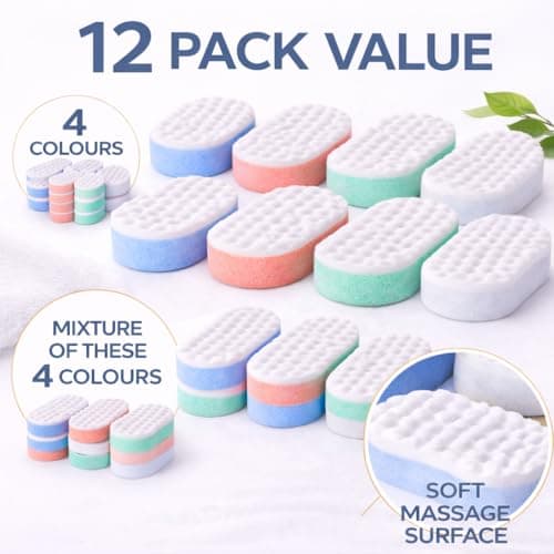 12 Pack Body Bath Sponges – Exfoliating Massage Shower Sponge for Soft, Clean Skin – Family Pack for Adults & Kids — view 3