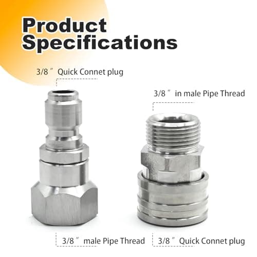 Hoypeyfiy M22 14mm Pressure Washer Adapter Stainless Steel Female to 3/8" Quick Connect Plug Swivel Male to 3/8" Quick Connect Socket for Electric Pressure Washer — view 2
