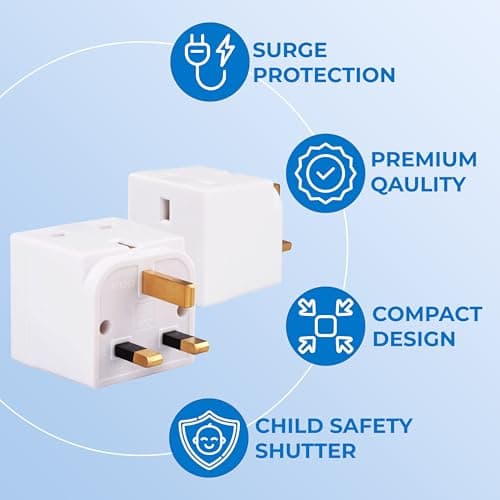 Double Dragon 13A 2-Way 3-Pin Multi Plug Adapter | Converts 1 Plug into 2 | Cube Wall Socket Splitter for Multiple Connections | Child Safety Shutters, Fire-Retardant PP | UKCA & CE Certified — view 3