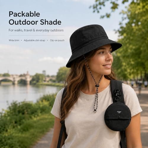 GEEKPC Lightweight Waterproof Bucket Sun Hat with Wide Brim for UPF50+ UV Protection - Packable Foldable Travel Hat with Adjustable Chin Strap for Men Women Outdoor Hiking Camping Fishing Black — view 2