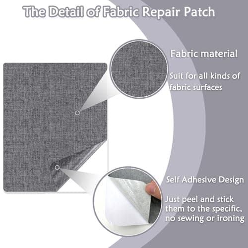 2 Pcs Self-Adhesive Canvas Repair Patch, 11x8 inch Waterproof Fabric Patches Linen Canvas Repair Kit for Sofas, Tents, Furniture, Awnings, Car Seats (Grey) — view 5