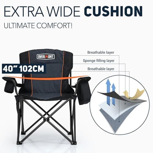 OVERMONT 227kg Oversized Camping Chair for Adults, Black — view 6