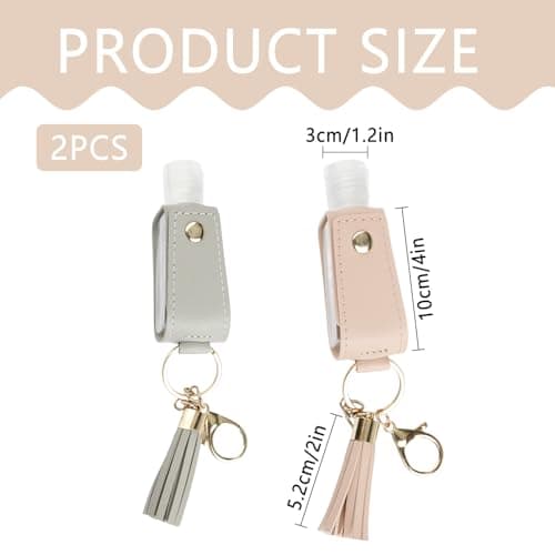 Hopzab 2PCS Refillable Travel Bottles with Leather Keychain, Leakproof Hand Sanitizer Container, Portable Squeeze Bottle for Travel, School & Outdoor Activities — view 2