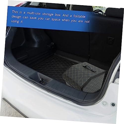 Luxshiny Car Trunk Organizer Pu Leather Storage Box Small Foldable Vehicle Trunk Container with Lattice Pattern Black Gold Line for Auto Boot Storage and Travel — view 3