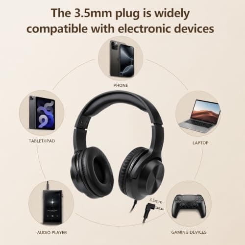 EFLUB 8Pack Wired Headphones, Over-Ear Headphones, Classroom Headphones Bulk, 3.5mm Plug, Tangle-Free Cord for Tablet, Laptop, PC, School, Travel (Black) — view 5