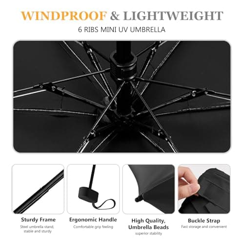 VidFair Mini Folding Travel Umbrella, Windproof Strong, UV Protection, 6 Ribs, Pocket Umbrella with Capsule Case for Women, Men, Girls (Small) — view 4