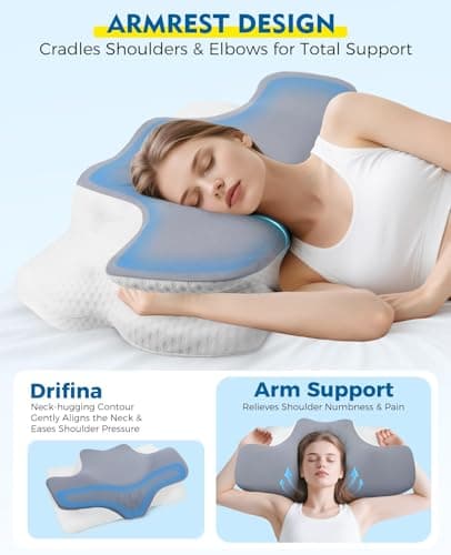 Drifina Orthopaedic Neck Support Pillow for Side Sleepers, Cervical Memory Foam Pillow for Neck & Shoulder Pain Relief, Dual-Height Ergonomic Bed Pillow, Cooling Washable Cover, 100-Night Trial — view 3