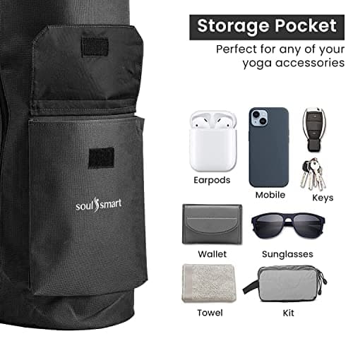 TJC Portable Yoga Mat Bag with Storage Pockets and Adjustable Shoulder Strap Yoga Mat Carry Luggage Bag Made of 100% Polyester Durable Lightweight Side Washable Travel Size 70x20x1 Cm - Black — view 5