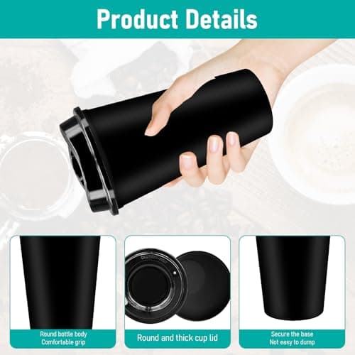 30 Pack Black Reusable Coffee Cups with Lids, 450 ml Plastic Travel Mugs — view 3