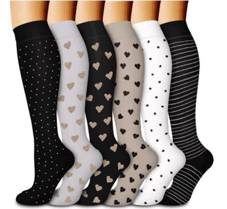 Compression Socks for Women Flying Long Haul 15-20 mmHg 6 Pack Compression Stockings Long Support Travel Flight Socks Over the Knee Length Pressure Stockings for Running Nursing Athletic — view 2