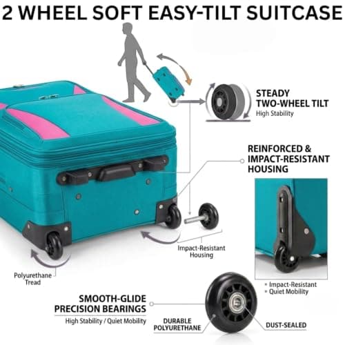 DK Luggage 26" Medium Lightweight Suitcases Expandable Trolley case with 2 Wheels DK16 (Aqua, 26" Medium) — view 5