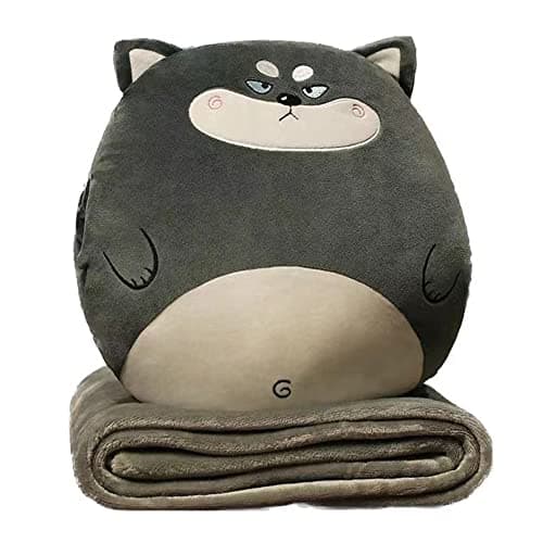 YGMXZL Travel Blanket and Pillow, 3 in 1 Plush Toy, Blanket and Hand Warmer, Foldable Blanket Extend Throw for Home Office Car Sofa (Huskies, L)